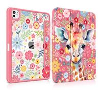 Loyrina Case for iPad Pro 13 inch (M4) 2024 Release Slim Lightweight Cute Hot Pink Cover with Clear Back TPU Edge Pencil Holder Trifold Stand, Giraffe