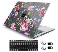 Loyrina Hard Case for 15-inch Microsoft Surface Laptop Copilot+ PC 2024 (7th Ed) Fashionable Lightweight Floral Design Clear Laptop Shell, with TPU Keyboard Cover & OTG Adapters, Bright Flowers