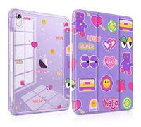 Loyrina Sparkle Case for iPad Air 11 inch M3 2025 M2 2024 Release with Pencil Holder - Premium Satin-Touch Cover, Real Embedded Glitter Clear Back, Cute Trifold Protective Skin - Retro Stickers