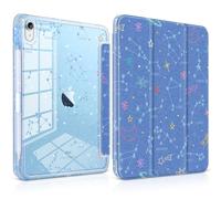 Loyrina Sparkle Case for iPad Air 11 inch M3 2025 M2 2024 Release with Pencil Holder - Premium Satin-Touch Cover, Embedded Glitter Clear Back, Cute Trifold Protective Skin - Galaxy Constellations