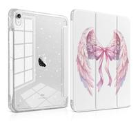 Loyrina Sparkle Case for iPad Air 11 inch M3 2025 M2 2024 Release with Pencil Holder - Premium Satin-Touch Cover, Embedded Glitter Clear Back, Cute Trifold Protective Skin - Angel Wings Core