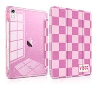 Loyrina Sparkle Case for iPad Air 13 inch M3 2025 M2 2024 Release with Pencil Holder - Premium Satin-Touch Cover, Embedded Glitter Clear Back, Cute Trifold Protective Skin - Preppy Vibes Checkers