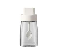 LOYUYU Kitchen Sodium Calcium Glass Spice Jars Seasonning Box Set of 1, Condiment Pots Spice Jars, Combination Retractable Spoon and Lid Design, Airtight Cap 230ml White