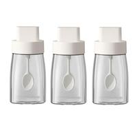 LOYUYU Kitchen Sodium Calcium Glass Spice Jars Seasonning Box Set of 3, Condiment Pots Spice Jars, Combination Retractable Spoon and Lid Design, Airtight Cap 230ml White