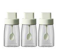 LOYUYU Kitchen Sodium Calcium Glass Spice Jars Seasonning Box Set of 3, Condiment Pots Spice Jars, Combination Retractable Spoon and Lid Design, Airtight Cap 230ml Green