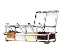 LOYUYU Seasoning Box, Seasoning Rack Spice Pots, Storage Container Condiment Jars, 4 Piece Clear Acrylic Cruet with Cover and Spoon Transparent
