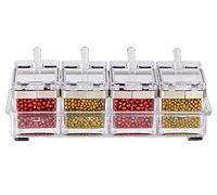 LOYUYU Seasoning Box Stainless 304 Steel Edge, Seasoning Rack Spice Pots, Storage Container Condiment Jars 4 Piece Clear Acrylic Cruet with Cover and Spoon