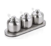 LOYUYU SUS304 Stainless Steel Seasoning Box, Seasoning Rack Spice Pots, Storage Container Condiment Jars, Cruet with Cover and Spoon 304 Silver
