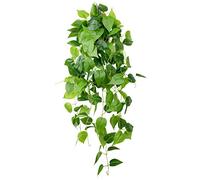 LOYWREE 35.4in Artificial Plants in Black Pot Realistic Fake Hanging Potted Greenery with Faux Ivy Vine & Pothos - Ideal for Shelf, Home, Office, Indoor & Outdoor Garden Decor