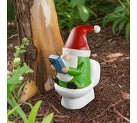 Loyzcy 3.9" Garden Gnomes Ornaments, Christmas Decorations Indoor, Resin Gnome Gifts, Funny Elf Sculpture Play Phone on The Toilet, Whimsical Decor for Patio Lawn Ornaments