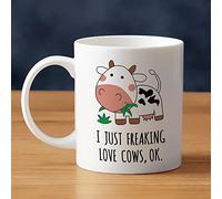 LOZACHE Cow Coffee Mug, I Just Freaking Love Cows Ok Ceramic Tea Cup Kawaii Cow Print Mug Gift for Women Her Girls Mom (Cow)