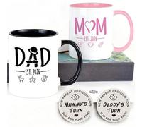 LOZACHE New Mum Dad Coffee Mugs Set with Decision Coin, Pregnancy Gifts for Expecting Mummy and Daddy to Be, Frist Time New Mummy Daddy Gifts for Parents Mothers Day Birthday Couples Presents (2026)