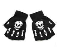 Lozadia Halloween Skeleton Gloves Fingerless Skull Bone Glove Glow in The Dark Mechanic Luminous Winter Warm Glove, Half Finger Gloves for Men Women Daily Wear Costums (Head Bone, One Size)