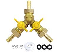 LOZOME 3/8" Hose Barb 3 Way Shut Off Ball Valve with 2 Switch Y Shaped Valve Brass for Water, Oil, Gas, Fuel line Fittings with 3 Hose Clamps