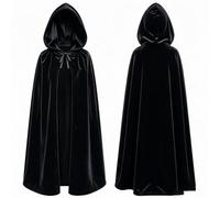 LOZOVELIA Kids Gold Velvet Hooded Cloak Halloween Black Witch Vampire Cape | Soft Gold Velvet, Hooded, 90cm Full Length, Kids Unisex, Lightweight, Halloween Black Witch Vampire Costume
