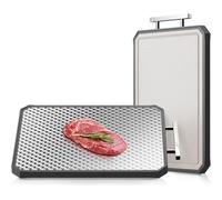 LOZOVIN Stainless Steel Cutting Board Anti-scratch Grid Design, Large 16"*11" Double Sided Non Toxic Cutting Board, Kitchen Metal Chopping Boards for Meat Veggies,Dishwasher Safe, Juice Groove