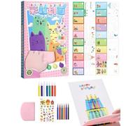 LOZTBUE 1 x Rainbow Scratch Pictures, Universal, Pack of 35 Rainbow Scratch Pictures for Children, Rainbow Dot Scratch Pictures with Watercolour Brush Paints, Funny Scratch Pictures for Children and