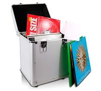 LP 100 x 12" Vinyl Record Storage Box DJ Case with Anti-Static Cleaning Cloth, Silver Finish, Foam-Lined Flight Case with Lockable Latches, Stackable Design and Removable Lid for LP Albums