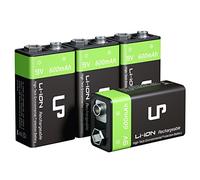 LP 9V Rechargeable Battery Pack, 4-Pack 600mAh Li-ion 9 Volt Battery for Alarms, Wireless Microphones, Smoke Detectors, Toys, Flashlights, Guitar, Keyboard & More