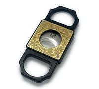 LP Cigar - Guillotine Cutter Elegant Stainless Steel Blade, Black Zinc Alloy Metal with Gold Patterned Brass (Black)