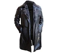 LP-FACON Blade Runner 2049 Ryan Gosling Officer K Fur Lapel Collar Black Trench Leather Costume Coat