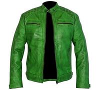 LP-FACON Green Leather Jacket Mens - Cafe Racer Leather Jacket - Vintage Jackets