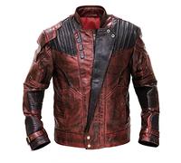 LP-FACON Guardians of Galaxy 2 Star Lord (Chris Pratt) Distressed Maroon Costume Black Leather Jacket, L