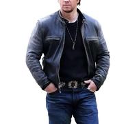 LP-FACON Mark Wahlberg Daddys Black Home Dusty Cafe Racer Genuine Leather Distressed Motorcycle Jacket Men
