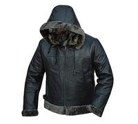 LP-FACON Mens B3 Black Fur Aviator Hooded Shearling Flight Pilot Bomber Lambskin Genuine Leather Jacket - b3 Bomber Jacket Men