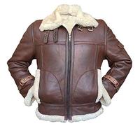 LP-FACON Men's B3 RAF Ginger Brown Aviator Jacket - Flight Pilot Bomber Real Leather Jacket Mens - Hooded Lambskin Shearling Winter White Fur Coat… (X-Large, Raf Brown)