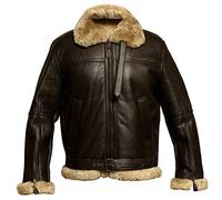 LP-FACON Men's B3 RAF Ginger Brown Aviator Jacket - Flight Pilot Bomber Real Leather Jacket Mens - Hooded Sheepskin White Fur Shearling Winter Coat… (XX-Small, Raf Brown)