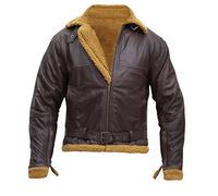 LP-FACON Men's B3 RAF Ginger Dark Brown Aviator Jacket - Flight Pilot Bomber Real Leather Jacket Mens - Hooded Lambskin Shearling Winter Fur Coat… (XXX-Large, Ginger Brown)