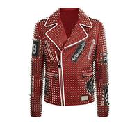 LP-FACON Mens Black Leather Jacket - Cafe Racer Leather Jacket - Rock Punk Leather Jacket - Studded Leather Jacket