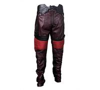 LP-FACON Mens Guardians Star Distressed Maroon Superhero Halloween Costume Biker Leather Pants