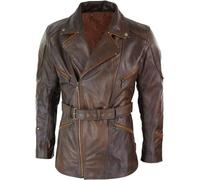 LP-FACON mens leather 3/4 coat - men asymmetrical jacket - leather long coat men - biker jackets men - cafe racer jacket men