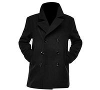 LP-FACON Mens Ryan Bingham Pea Coat - Winter Wool Trench Coats for Men - Black Peacoat Men’s Trench Coat Long