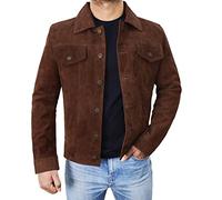 LP-FACON Mens Suede Leather Trucker Jacket - Brown leather jacket - Suede Jacket Men