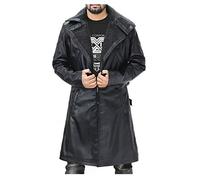 LP-FACON Mens Trench Coat - Black Leather Full Length Cosplay Costumes Long Duster Coat for Men
