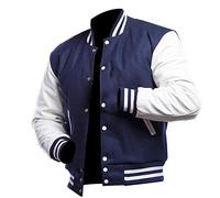 LP-FACON Men's Varsity Baseball Collage Bomber Letterman Jacket Navy Blue
