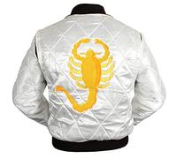 LP-FACON Scorpion Jacket - Men's Scorpion Logo Quilted White Satin Bomber Jacket - drive jacket scorpion