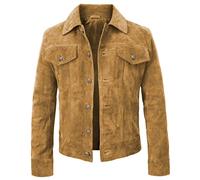 LP-FACON suede trucker jacket men - rick grimes jacket - suede jacket men - motorcycel jacket, Light Brown - Suede Leather, XXL