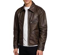 LP-FACON Tom Cruise Ethan Hunt Distressed Brown Leather Jacket - Real Lambskin Biker Moto Jacket for Men - Mission 8 Tom Cruise Movies