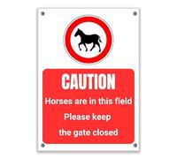 LP Lifestyle Caution Horses Are in This Field Sign - Rust-Free Waterproof & Weatherproof PVC Gate Warning Sign for Farms, Fields & Bridleways No.336 (A4 (210mm x 297mm) - Holes)