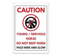 LP Lifestyle Caution Young Nervous Horse Do Not Beep Horn Sign Weatherproof PVC | Rust-Free Durable Outdoor Equestrian Road Safety WarningNo. 539 (A4 (210mm x 297mm) - No Holes)