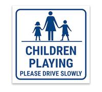 LP Lifestyle Children Playing Sign - Please Drive Slowly Safety Sign for Roads, Estates & Driveways | Clear Warning Sign for Residential Areas, Car Parks No.241 (200mm x 200mm - No Holes)