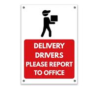 LP Lifestyle Delivery Drivers Please Report to Office Sign Durable Weatherproof Rust-Free Waterproof PVC Warehouse Business Safety Notice Entrance Sign No.495 (A4 (210mm x 297mm) - Holes)