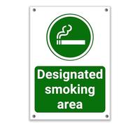 LP Lifestyle Designated Smoking Area Sign - Green Information Safety Notice, Waterproof PVC Sign, Clear Smoking Symbol, Suitable for Workplace & Outdoor Areas No.280 (A4 (210mm x 297mm) - Holes)