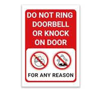 LP Lifestyle Do Not Ring Doorbell or Knock on Door Sign - Durable Weatherproof Rust-Free Waterproof PVC Door Notice Sign for Homes, Offices, Outdoor Use No.421 (A4 (210mm x 297mm) - No Holes)