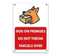 LP Lifestyle Dog On Premises Do Not Throw Parcels Over Sign - Durable Weatherproof Rust-Free Waterproof PVC Delivery Warning Sign for Home Outdoor Use No.427 (A4 (210mm x 297mm) - Holes)