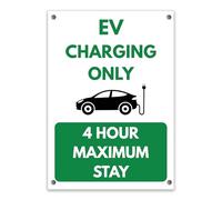LP Lifestyle EV Charging Only 4 Hour Maximum Stay Sign Weatherproof PVC | Rust-Free Durable Outdoor Electric Vehicle Bay Time Limit Notice No. 543 (A4 (210mm x 297mm) - Holes)